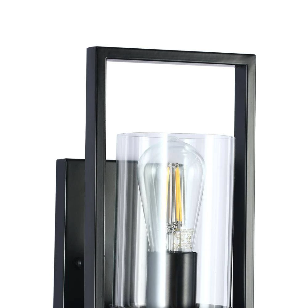 1-Light Modern Black Rectangle Wall Sconce with Clear Glass Shade by YANSUN 7 1-Light Modern Black Rectangle Wall Sconce with Clear Glass Shade by YANSUN - Image 5