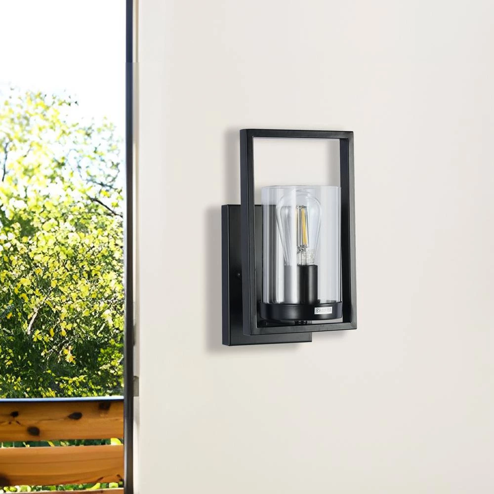1-Light Modern Black Rectangle Wall Sconce with Clear Glass Shade by YANSUN 8 1-Light Modern Black Rectangle Wall Sconce with Clear Glass Shade by YANSUN - Image 6