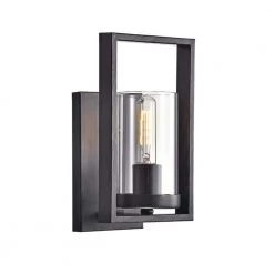 1-Light Modern Black Rectangle Wall Sconce with Clear Glass Shade by YANSUN