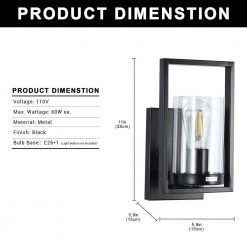 1-Light Modern Black Rectangle Wall Sconce with Clear Glass Shade by YANSUN 11 1-Light Modern Black Rectangle Wall Sconce with Clear Glass Shade by YANSUN -YANSUN Shop black yansun wall sconces h wl058 c3 1000