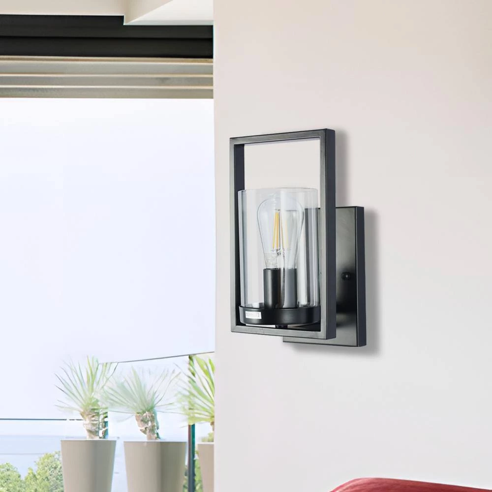 1-Light Modern Black Rectangle Wall Sconce with Clear Glass Shade by YANSUN 4 1-Light Modern Black Rectangle Wall Sconce with Clear Glass Shade by YANSUN - Image 2