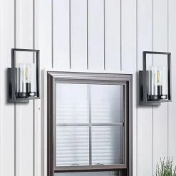 1-Light Modern Black Rectangle Wall Sconce with Clear Glass Shade by YANSUN 15 1-Light Modern Black Rectangle Wall Sconce with Clear Glass Shade by YANSUN -YANSUN Shop black yansun wall sconces h wl058 fa 1000