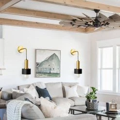 4.72 in. 1-Light Black Metal Wall Sconce Lighting, Modern Brass-Plated Wall Light Fixture by YANSUN -YANSUN Shop black yansun wall sconces h wl064 fa 1000