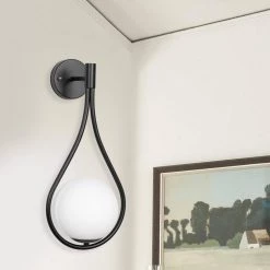 7.87 in. 1-Light Black Modern Globe Wall Sconce with Frosted Glass Shade by YANSUN -YANSUN Shop black yansun wall sconces h wl067b 1f 1000