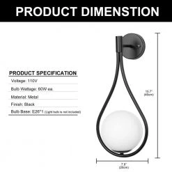 7.87 in. 1-Light Black Modern Globe Wall Sconce with Frosted Glass Shade by YANSUN -YANSUN Shop black yansun wall sconces h wl067b c3 1000