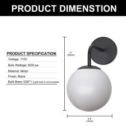 5.91 in. 1-Light Black Modern Globe Wall Sconce with Frosted Glass Shade by YANSUN -YANSUN Shop black yansun wall sconces h wl071b c3 1000