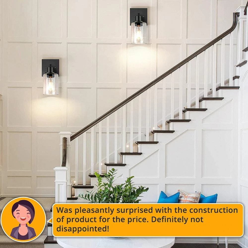 4 in. 1-Light Modern Black Indoor Wall Farmhouse Sconce with Clear Glass Shade (2-Pack) by YANSUN 7 4 in. 1-Light Modern Black Indoor Wall Farmhouse Sconce with Clear Glass Shade (2-Pack) by YANSUN - Image 5