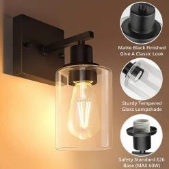 4 in. 1-Light Modern Black Indoor Wall Farmhouse Sconce with Clear Glass Shade (2-Pack) by YANSUN 13 4 in. 1-Light Modern Black Indoor Wall Farmhouse Sconce with Clear Glass Shade (2-Pack) by YANSUN -YANSUN Shop black yansun wall sconces h wl078b 2 4f 1000