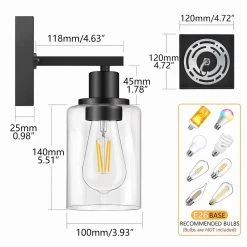 4 in. 1-Light Modern Black Indoor Wall Farmhouse Sconce with Clear Glass Shade (2-Pack) by YANSUN 12 4 in. 1-Light Modern Black Indoor Wall Farmhouse Sconce with Clear Glass Shade (2-Pack) by YANSUN -YANSUN Shop black yansun wall sconces h wl078b 2 c3 1000