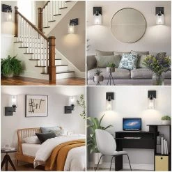 4 in. 1-Light Modern Black Indoor Wall Farmhouse Sconce with Clear Glass Shade (2-Pack) by YANSUN 16 4 in. 1-Light Modern Black Indoor Wall Farmhouse Sconce with Clear Glass Shade (2-Pack) by YANSUN -YANSUN Shop black yansun wall sconces h wl078b 2 fa 1000