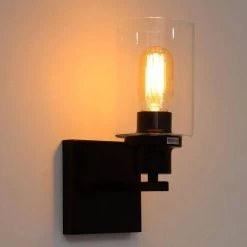 4 in. 1-Light Modern Black Indoor Wall Sconce Farmhouse with Clear Glass Shade (2-Pack) by YANSUN -YANSUN Shop black yansun wall sconces h wl078b 2n1 44 1000