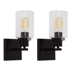 4 in. 1-Light Modern Black Indoor Wall Sconce Farmhouse with Clear Glass Shade (2-Pack) by YANSUN
