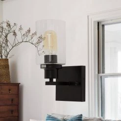 4 in. 1-Light Modern Black Indoor Wall Sconce Farmhouse with Clear Glass Shade (2-Pack) by YANSUN -YANSUN Shop black yansun wall sconces h wl078b 2n1 fa 1000