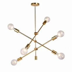 6-Light Modern Brass Gold Sputnik Chandelier, Industrial Living Room Pendant Light Fixture by YANSUN