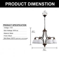 6-Light Oil Rubbed Bronze Chandelier with Frosted White Glass Shades by YANSUN -YANSUN Shop bronze yansun chandeliers h dz109 c3 1000