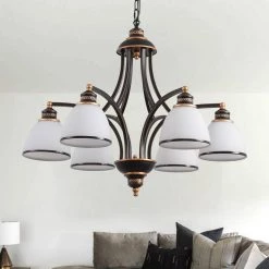 6-Light Oil Rubbed Bronze Chandelier with Frosted White Glass Shades by YANSUN -YANSUN Shop bronze yansun chandeliers h dz109 e1 1000