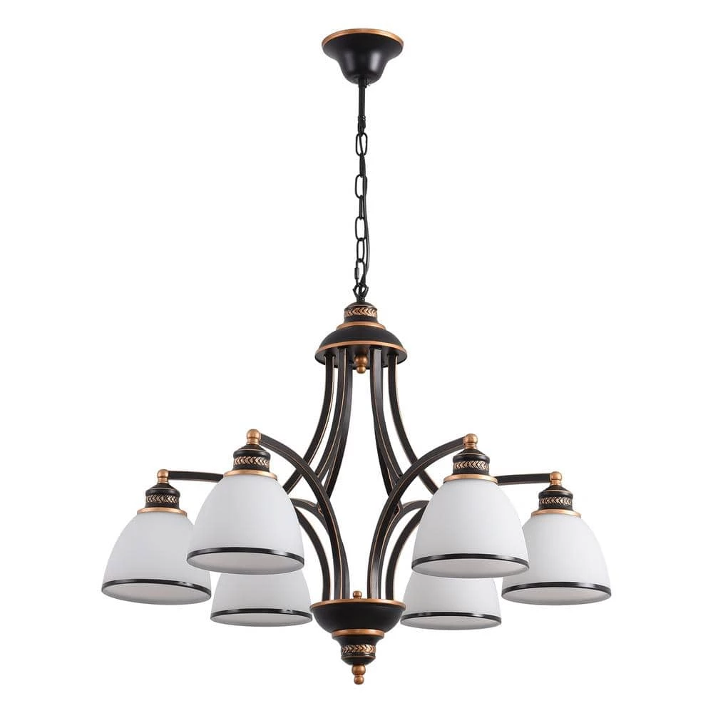 6-Light Oil Rubbed Bronze Chandelier with Frosted White Glass Shades by YANSUN 3 6-Light Oil Rubbed Bronze Chandelier with Frosted White Glass Shades by YANSUN