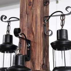 4-Light Industrial Rustic Farmhouse Wood Accents Pendant with Glass Shade by YANSUN 13 4-Light Industrial Rustic Farmhouse Wood Accents Pendant with Glass Shade by YANSUN -YANSUN Shop brown yansun chandeliers h dz083 1f 1000