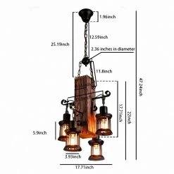 4-Light Industrial Rustic Farmhouse Wood Accents Pendant with Glass Shade by YANSUN 11 4-Light Industrial Rustic Farmhouse Wood Accents Pendant with Glass Shade by YANSUN -YANSUN Shop brown yansun chandeliers h dz083 c3 1000