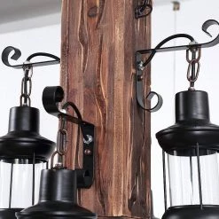 4-Light Industrial Rustic Farmhouse Wood Accents Pendant with Glass Shade by YANSUN 13 4-Light Industrial Rustic Farmhouse Wood Accents Pendant with Glass Shade by YANSUN -YANSUN Shop brown yansun chandeliers h dz083n1 1f 1000