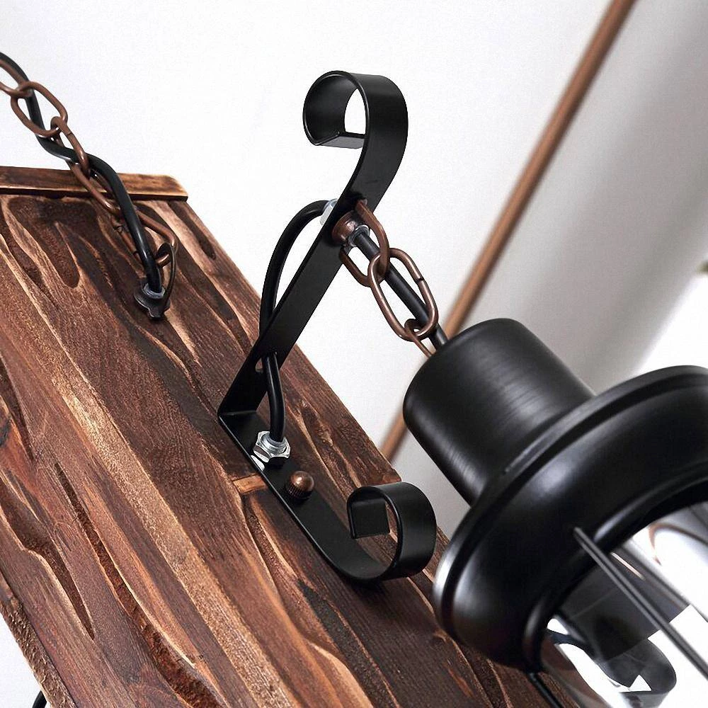 4-Light Industrial Rustic Farmhouse Wood Accents Pendant with Glass Shade by YANSUN 8 4-Light Industrial Rustic Farmhouse Wood Accents Pendant with Glass Shade by YANSUN - Image 6