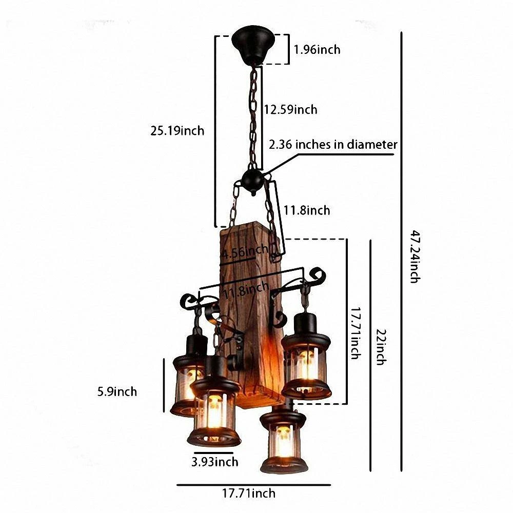 4-Light Industrial Rustic Farmhouse Wood Accents Pendant with Glass Shade by YANSUN 5 4-Light Industrial Rustic Farmhouse Wood Accents Pendant with Glass Shade by YANSUN - Image 3