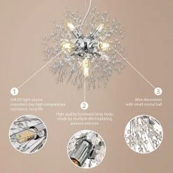 8-Light Chrome Dandelion Chandelier and Globe Starburst Pendant Light with Crystal Dangles by YANSUN -YANSUN Shop chrome yansun chandeliers h dz022 44 1000