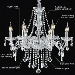 6-Light Chrome Candlestick Crystal Chandelier with K9 Crystal Shade by YANSUN -YANSUN Shop chrome yansun chandeliers h dz023s c3 1000