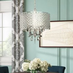 16.93 in. 4-Light Chrome Contemporary Drum Chandelier with Clear K9 Round Crystal Shade by YANSUN -YANSUN Shop chrome yansun chandeliers h dz056 1f 1000