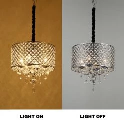 16.93 in. 4-Light Chrome Contemporary Drum Chandelier with Clear K9 Round Crystal Shade by YANSUN -YANSUN Shop chrome yansun chandeliers h dz056 44 1000