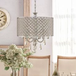 16.93 in. 4-Light Chrome Contemporary Drum Chandelier with Clear K9 Round Crystal Shade by YANSUN -YANSUN Shop chrome yansun chandeliers h dz056 c3 1000