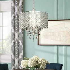 16.93 in. 4-Light Chrome Crystal Chandelier with Drum Shade, Modern Celling Light by YANSUN -YANSUN Shop chrome yansun chandeliers h dz056n1 1f 1000