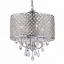 16.93 in. 4-Light Chrome Crystal Chandelier with Drum Shade, Modern Celling Light by YANSUN