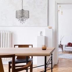 16.93 in. 4-Light Chrome Crystal Chandelier with Drum Shade, Modern Celling Light by YANSUN -YANSUN Shop chrome yansun chandeliers h dz056n1 66 1000