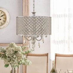 16.93 in. 4-Light Chrome Crystal Chandelier with Drum Shade, Modern Celling Light by YANSUN -YANSUN Shop chrome yansun chandeliers h dz056n1 c3 1000