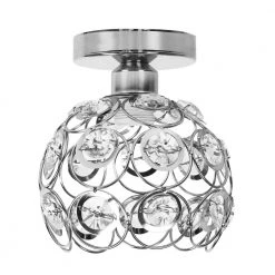 7 in. 1-Light Chrome Semi Flush Mount Ceiling Light Fixture with Antique Metal Crystal Shade by YANSUN