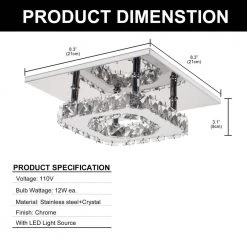 8.27 in. Chrome Crystal Integrated LED Flush Mount Kitchen Ceiling Light Fixture by YANSUN -YANSUN Shop chrome yansun flush mount lights h cl034 c3 1000