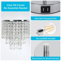 17 in. Chrome 3-Way Dimmable Touch Control Crystal Table Lamp with Dual USB Charging Ports by YANSUN 14 17 in. Chrome 3-Way Dimmable Touch Control Crystal Table Lamp with Dual USB Charging Ports by YANSUN -YANSUN Shop chrome yansun table lamps h dl013 1f 1000