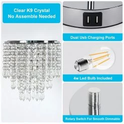 17 in. Chrome 3-Way Dimmable Touch Control Crystal Table Lamp with Dual USB Charging Ports by YANSUN -YANSUN Shop chrome yansun table lamps h dl016 1f 1000