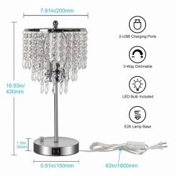 17 in. Chrome 3-Way Dimmable Touch Control Crystal Table Lamp with Dual USB Charging Ports by YANSUN -YANSUN Shop chrome yansun table lamps h dl016 c3 1000