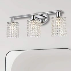 20.87 in. 3-Light Chrome Vanity Wall Lamp with Crystal Shade by YANSUN