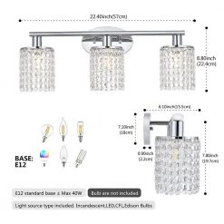 20.87 in. 3-Light Chrome Vanity Wall Lamp with Crystal Shade by YANSUN -YANSUN Shop chrome yansun wall sconces h wl021sn1 c3 1000