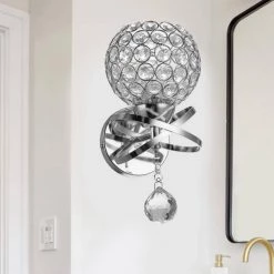 5.12 in. 1-Light Chrome Indoor Wall Sconce with Antique Metal Crystal Shade by YANSUN -YANSUN Shop chrome yansun wall sconces h wl042s 4f 1000