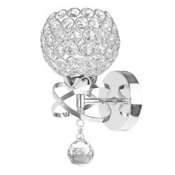 5.12 in. 1-Light Chrome Indoor Wall Sconce with Antique Metal Crystal Shade by YANSUN