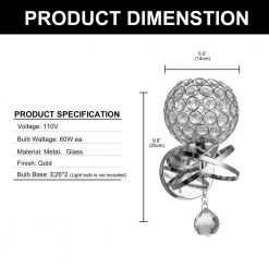 5.12 in. 1-Light Chrome Indoor Wall Sconce with Antique Metal Crystal Shade by YANSUN -YANSUN Shop chrome yansun wall sconces h wl042sn1 c3 1000