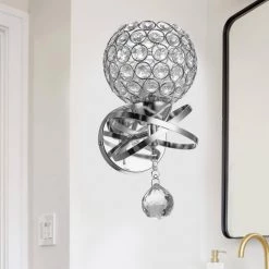 5.12 in. 1-Light Chrome Indoor Wall Sconce with Antique Metal Crystal Shade by YANSUN -YANSUN Shop chrome yansun wall sconces h wl042sn2 4f 1000