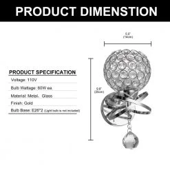 5.12 in. 1-Light Chrome Indoor Wall Sconce with Antique Metal Crystal Shade by YANSUN -YANSUN Shop chrome yansun wall sconces h wl042sn2 c3 1000