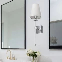 1-Light Chrome Wall Sconce with White Fabric Shade by YANSUN -YANSUN Shop chrome yansun wall sconces h wl043s 44 1000