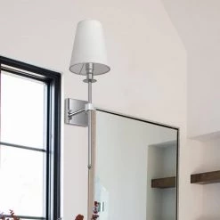 1-Light Chrome Wall Sconce with White Fabric Shade by YANSUN -YANSUN Shop chrome yansun wall sconces h wl043sn2 1f 1000