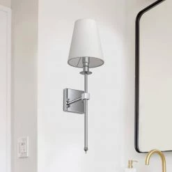 1-Light Chrome Wall Sconce with White Fabric Shade by YANSUN -YANSUN Shop chrome yansun wall sconces h wl043sn2 44 1000